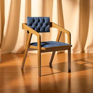 Wood Dining Chair for Contemporary Homes | Sustainable Hardwood Armchair with Velvet Seat, Backrest | Stylish, Durable, Eco-Friendly Seating