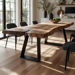 Handmade Solid Wood Dining Table | Live Edge Oak Walnut Chestnut | Modern Farmhouse Kitchen Table | Custom Natural Hardwood Dining Set