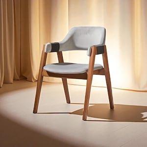 Natural Wood Dining Chair, Modern Wooden Chair with Upholstered Backrest, Sustainable Teak and Oak, Living Room & Dining Room Furniture