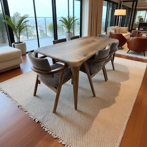 Hardwood Oak Walnut Chestnut Dining Table | Farmhouse Style Handcrafted Breakfast & Dinner Table for Living Room, Kitchen