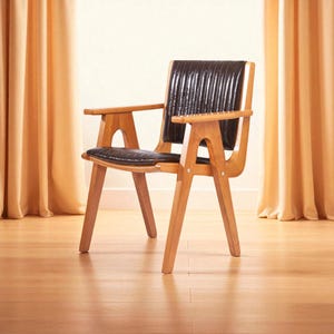 Silla de comedor de madera, moderna estructura de roble y teca, mobiliario sostenible y ecológico, decoración para cocina y oficina, silla de madera artesanal.