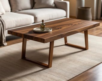 Handcrafted Solid Walnut Coffee Table, One-of-a-Kind Log Design