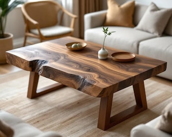 Custom Order for Seta, Live Edge Coffee Table with Live Edge Legs, 90 × 90 cm (35.4 × 35.4 Inches), Height 40 cm 16 Inches