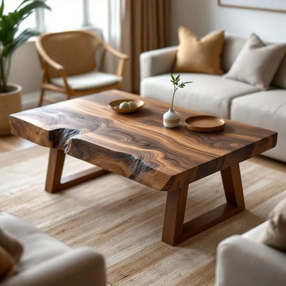 Live Edge Walnut Coffee Table, Nanural Walnut Table, Modern Wooden Coffee Table, Living Room Furniture