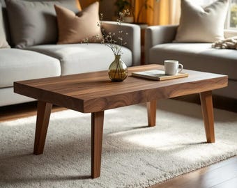 Mid Century Modern Walnut Coffee Table - Solid Wood Living Room Table