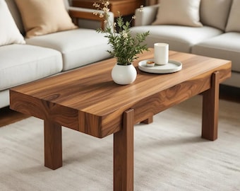 Solid Walnut Coffee Table, Handmade Living Room Coffee Tables, Log Style