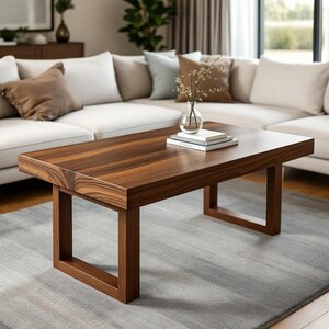 Mid Century Modern Walnut Coffee Table - Solid Wood Living Room Table ...