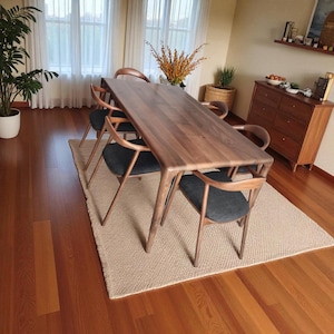 Dining table in natural oak and walnut | handmade farmhouse kitchen furniture | solid wood long dining table for family meals