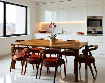 Dining Room Walnut Table, Wood Furniture, Modern Dinner Table, Wooden Art