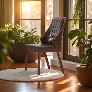 Rustic Solid Oak Dining Chair Handmade Wooden Seat Comfortable Kitchen Seating Durable Wood Furniture
