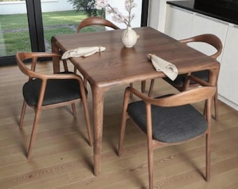 Solid Walnut Square Dining Table, Handcrafted Hardwood Furniture