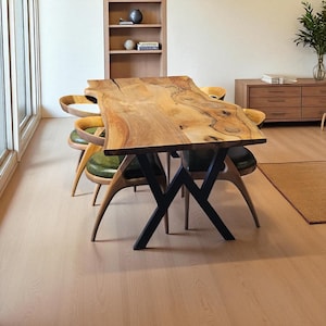 Solid Wood Dining Table | Handcrafted Natural Farmhouse Table with Live Edge Oak, Walnut, or Chestnut | Custom Kitchen & Room Decor