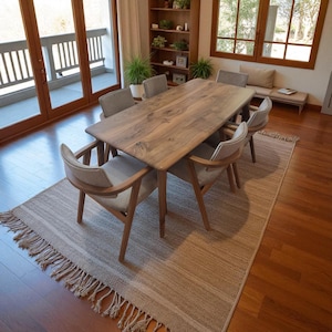 Mesa de Jantar em Madeira Maciça | Acabamento Natural em Estilo Fazenda | Mesa de Cozinha Oval Artesanal | Carvalho, Nogueira, Castanha, Mesa de Café da Manhã