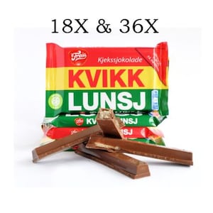Kvikk Lunsj Norwegian Chocolate, Crispy Milk Chocolate Wafer Bars, Authentic Freia Hiking Snack – Norwegian Freia Milk Choc + Crispy Biscuit
