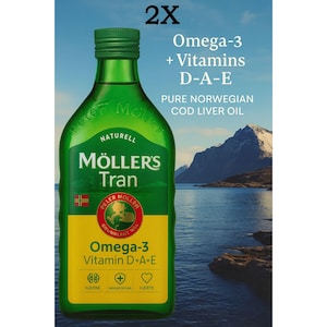 Möller’s Tran Omega3 - Norwegian Cod Liver Oil – Norwegian Fish Oil  – 2 X 500ml –  Vitamines D+A+E – Pure Arctic Fish Oil – Natural Flavor