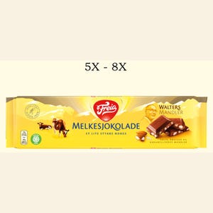 Freia Walters Mandler Milk Chocolate (200 g) | Norwegian Melkesjokolade with Salted Caramelized Almonds | 5x - 8x Bars | Iconic Norwegian
