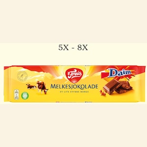 Freia Milk Chocolate with Daim | Norwegian Melkesjokolade Bar with Crunchy Almond Caramel | 5x - 8x Bars (200g)