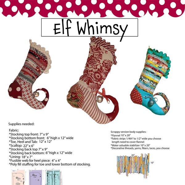 Christmas Stocking Elf magic sewing Pattern, Holiday Stocking download sewing pattern, Curly toe whimsical stocking, Coworker DIY gift