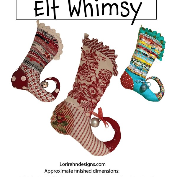 Christmas Stocking with curled toe sewing pattern, Elfish curled toe stocking sewing pattern, Holiday whimsical stocking sewing pattern