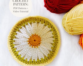 Crochet Daisy Coaster Pattern: Easy Flower Tutorial (PDF + Video Tutorial)