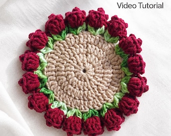 Crochet Flower Coaster Pattern – Easy Tulip Coaster PDF + Video Tutorial
