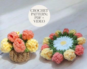 Crochet Flower Coaster Pattern – Coaster with Pot PDF + Step-by-Step Video Tutorial