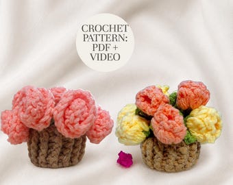 Set onderzetters voor bloempotten - Haakpatroon PDF + Video | Bloemen woondecoratie 2-in-1 bundel