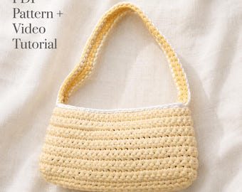 Crochet Shoulder Bag Pattern PDF + Video, Easy Tote Bag, Beginner Tutorial