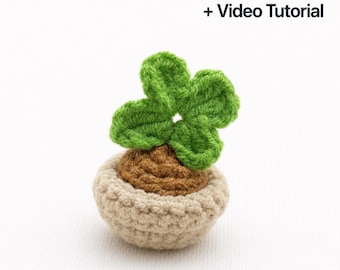 Crochet Four Leaf Clover Pot Pattern – Mini Lucky Plant PDF + Video Tutorial