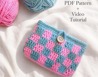 Patrón de tarjetero de crochet a cuadros (PDF + videotutorial)