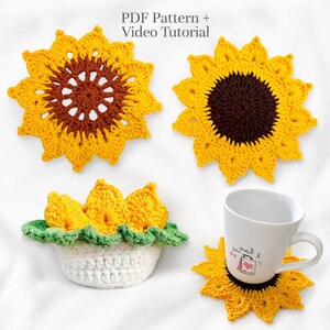 Sunflower Crochet Coaster Set with Pot PDF + Video | Easy Plant Decor