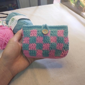 Checkered Card Holder Crochet Wallet Pattern PDF + Video Tutorial – Easy Digital Download