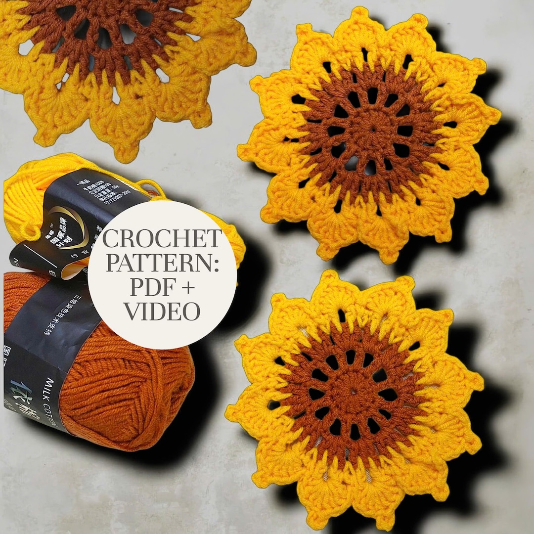 Sunflower Crochet Coaster Pattern PDF + Video | Handmade Home Decor - Etsy