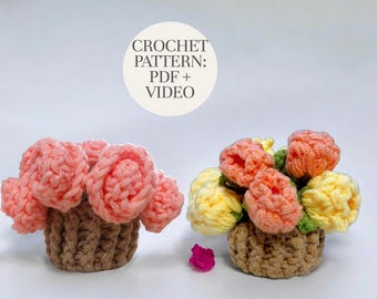 Flower Pot Coaster Set Crochet Pattern PDF + Video | Floral Home Decor 2-in-1 Bundle