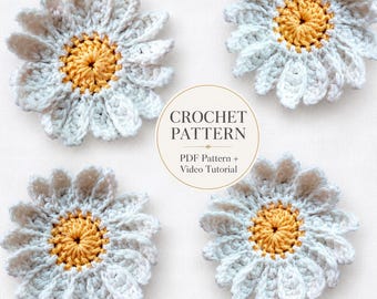 Easy Daisy Crochet Pattern (PDF + Video) | Flower Applique Design