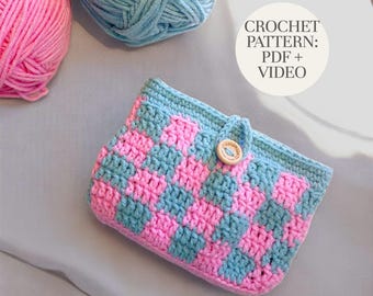 Checkered Crochet Card Holder Pattern – Wallet PDF + Video Tutorial