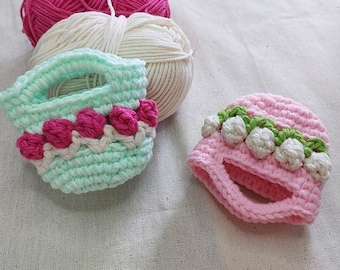 Crochet Flower Keychain Pattern PDF + Video, Mini Bag Charm, Easy Tutorial