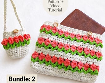 Tulip Crochet Pattern Set PDF + Video, Book Sleeve & AirPods Case