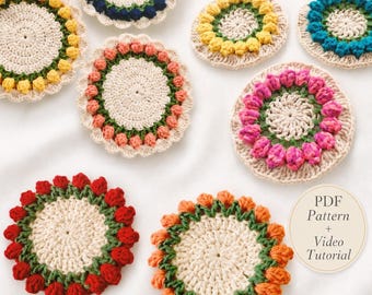 Flower Coaster Crochet Pattern + Video – Set of 3 Coasters in Different Sizes
