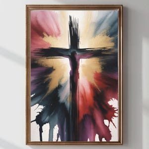 Abstract Crucifixion Watercolor Print of Jesus on the Cross | Christian Digital Wall Art | Modern Religious Easter Home Decor Download