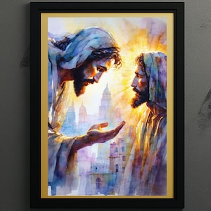Jesus Healing the Blind Man Watercolor Print | Christian Wall Art | Abstract Spiritual Scene | Digital Download | Bible Verse Decor
