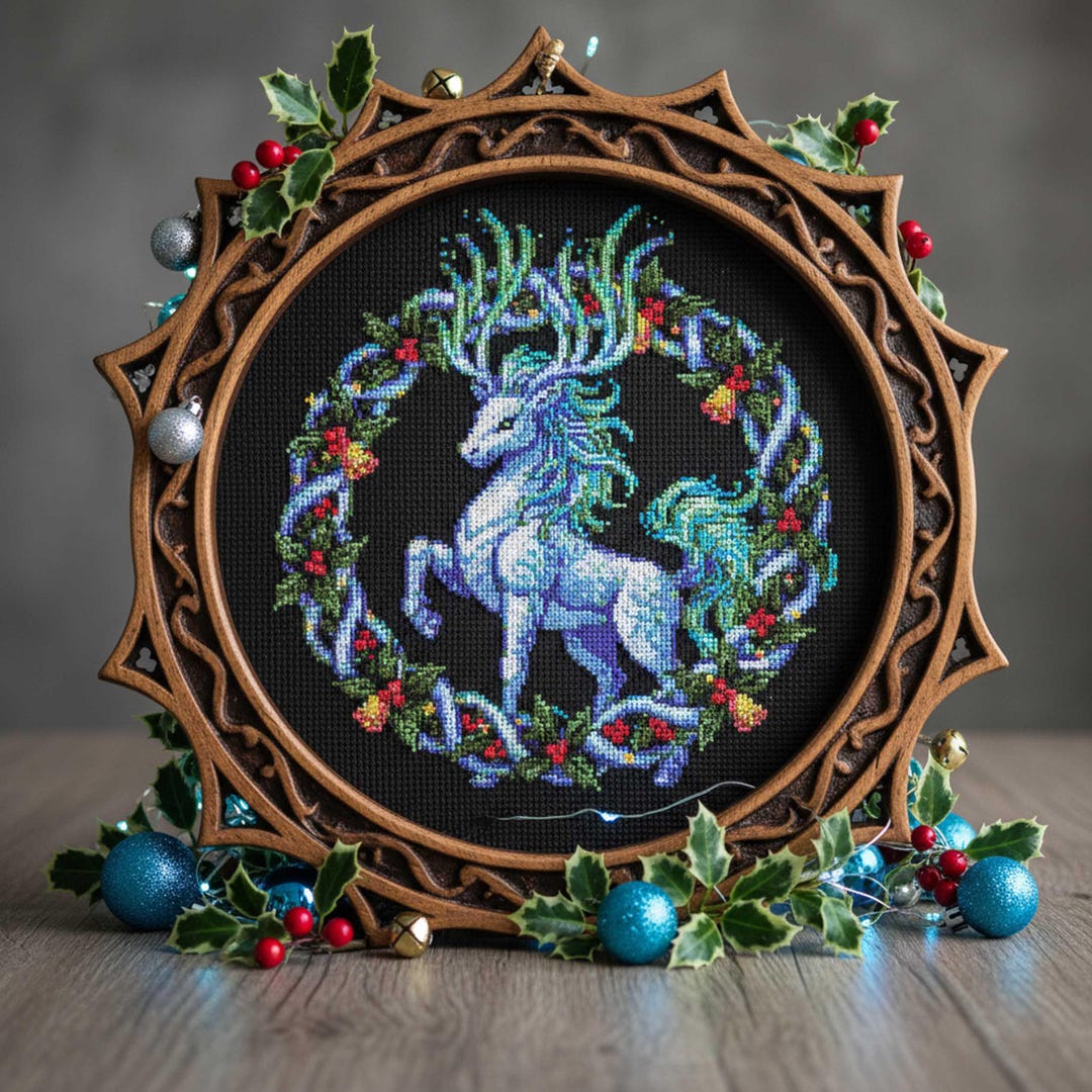 Winter Stag Cross Stitch Pattern Christmas Deer Embroidery PDF Fantasy ...