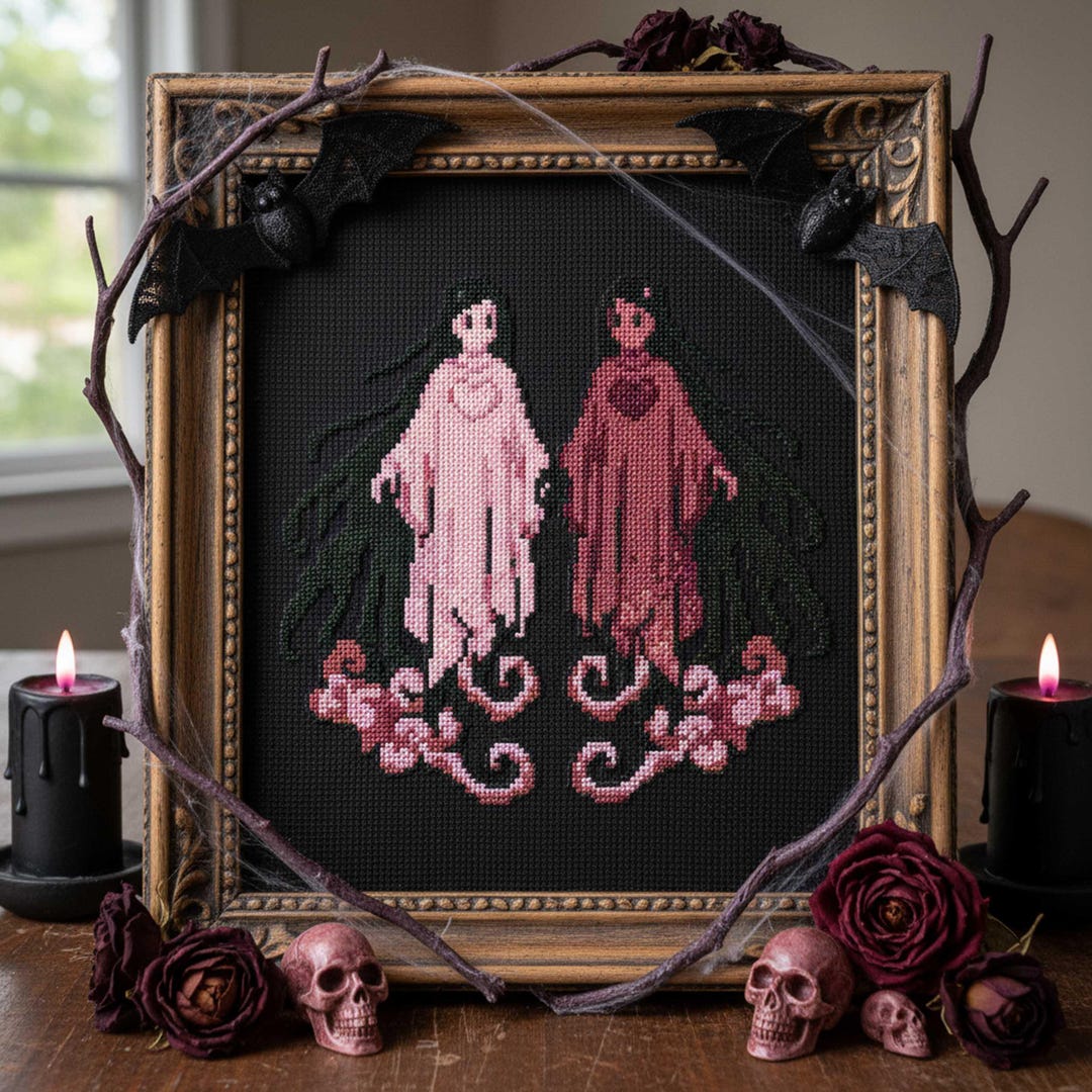 Twin Ghosts Cross Stitch Pattern Gothic Embroidery PDF Dark and Light ...