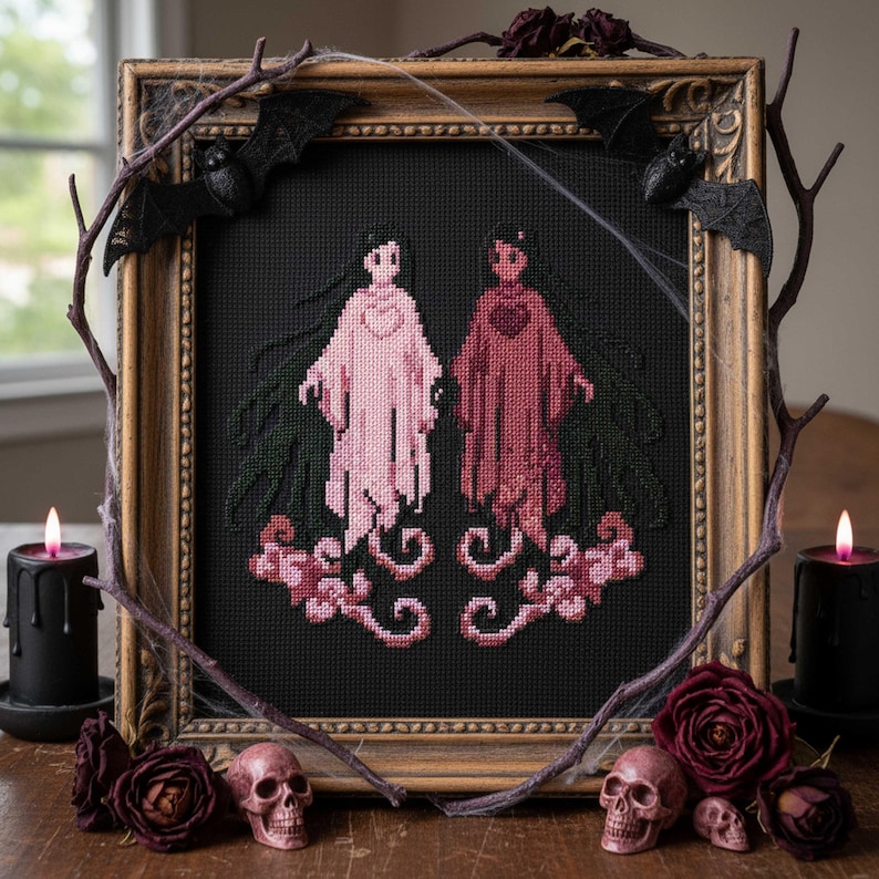 Twin Ghosts Cross Stitch Pattern Gothic Embroidery PDF Dark and Light ...