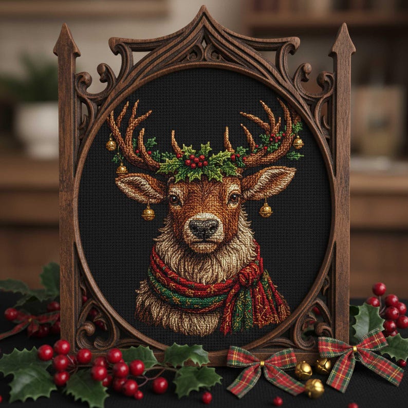 Christmas Reindeer Cross Stitch Pattern Holiday Deer Embroidery PDF ...