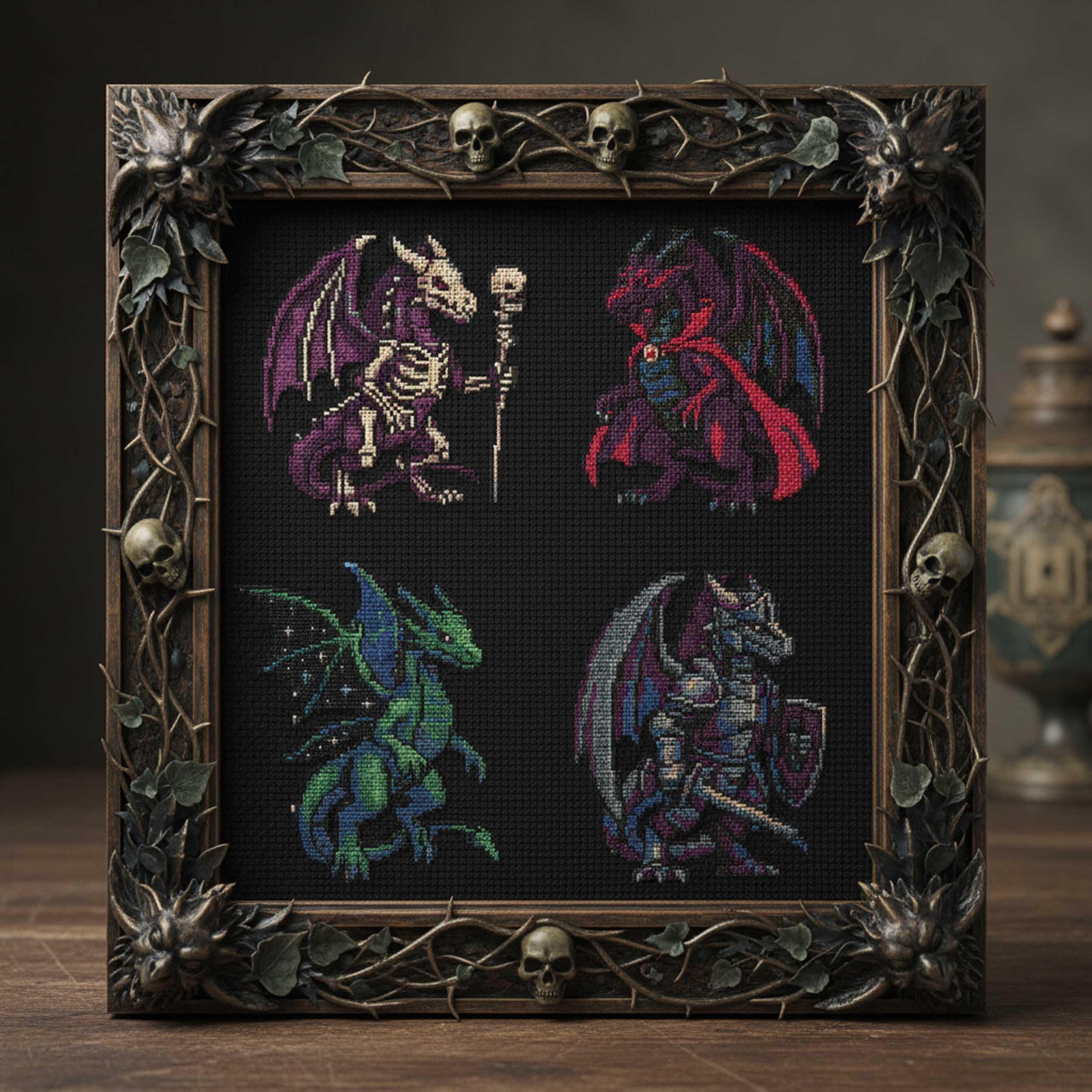 Undead Patterns Gothic Dragon Set Cross Stitch Pattern: Undead, Shadow & Warrior ...