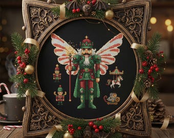 Regal Nutcracker King Cross Stitch Pattern: Winged Holiday Soldier (PDF Pattern)