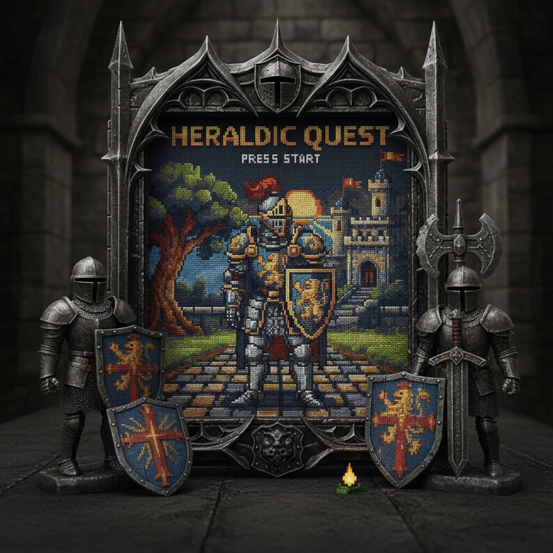Medieval Knight Cross Stitch Pattern Heraldic Quest Armor Embroidery ...