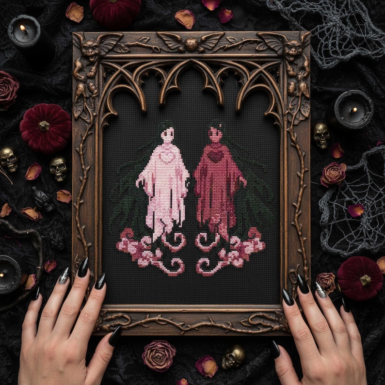 Twin Ghosts Cross Stitch Pattern Gothic Embroidery PDF Dark and Light ...