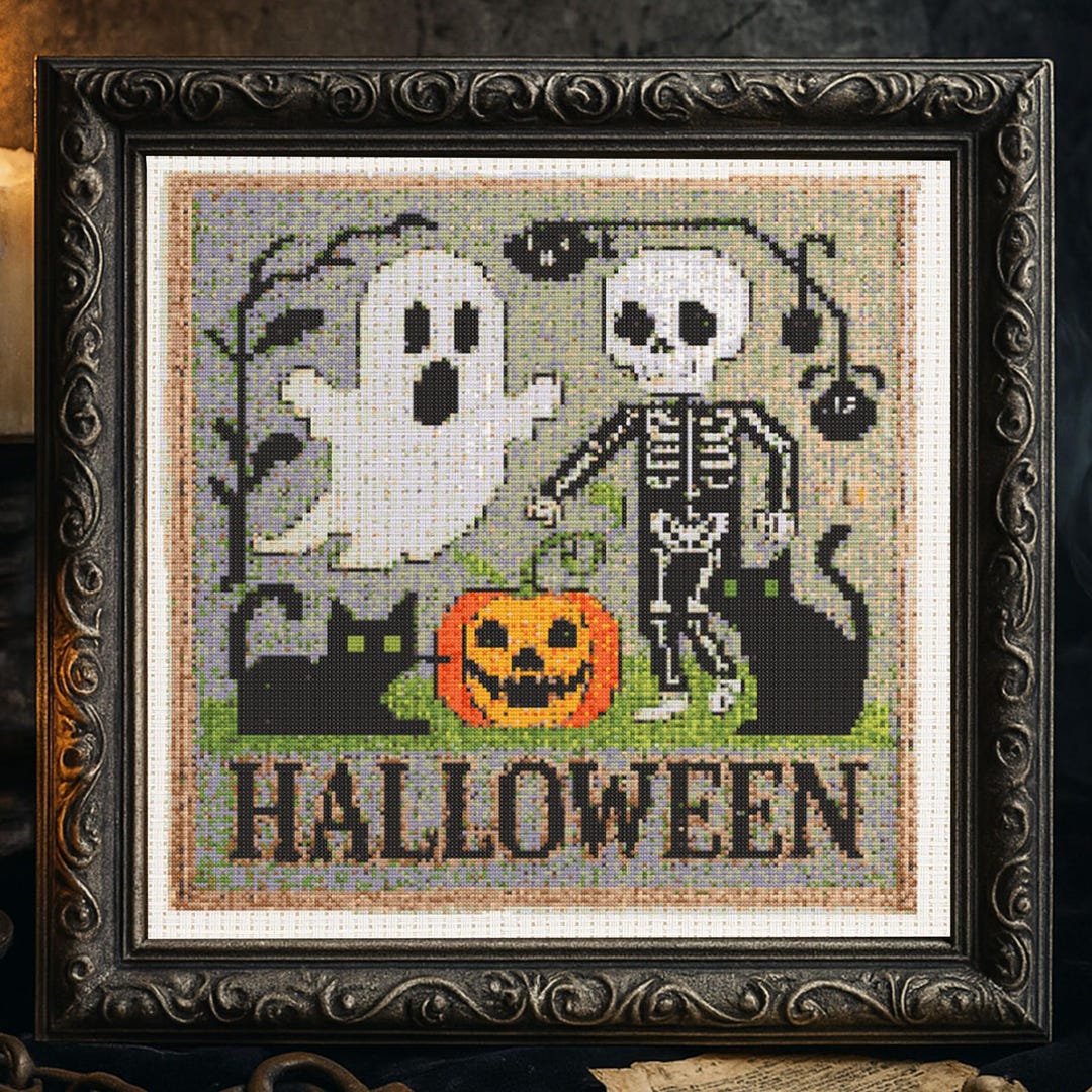 Halloween Dance Cross Stitch Pattern Gothic Halloween Ghost Embroidery ...